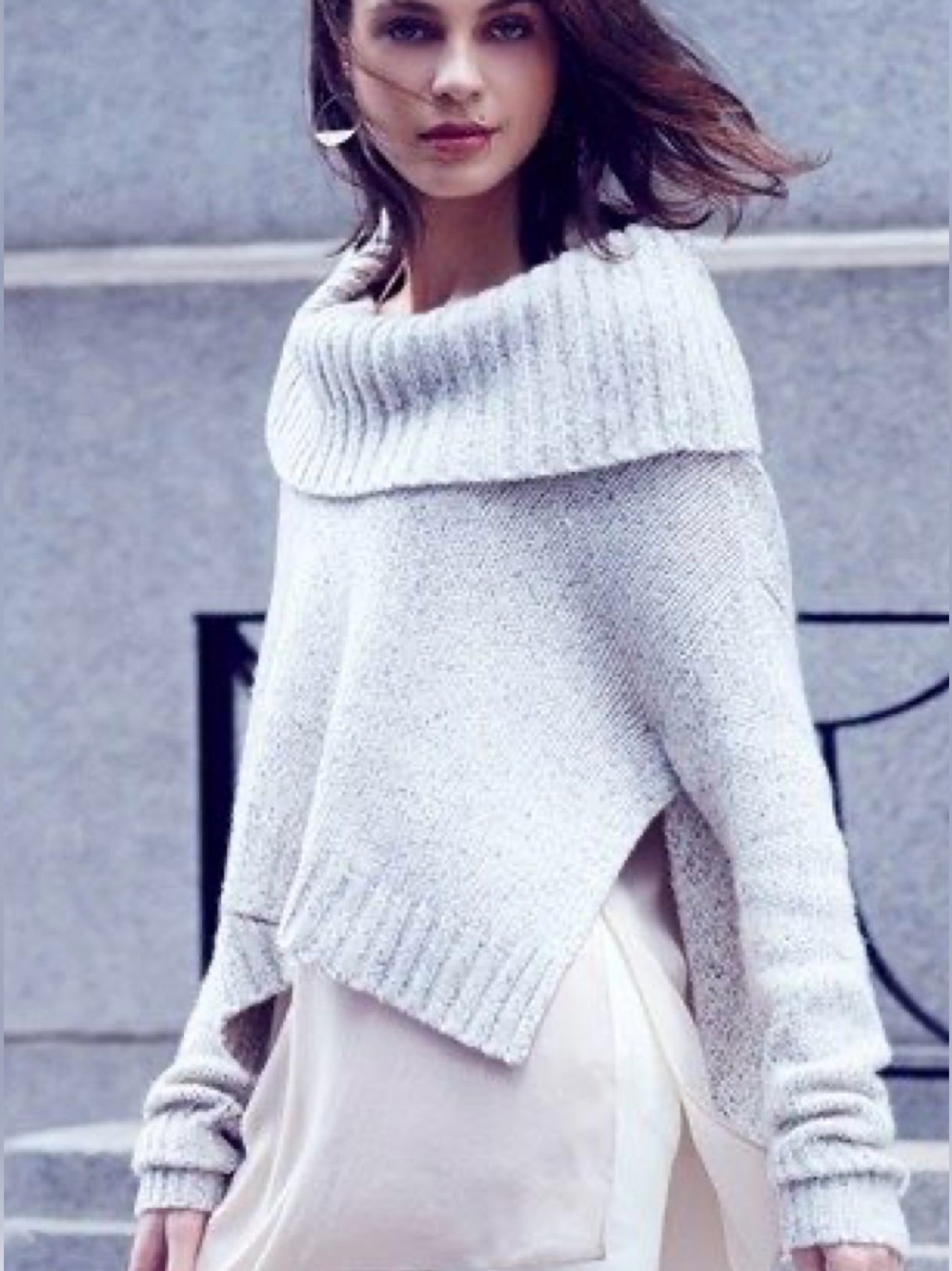 Eileen Fisher XS Cashmere Silk Merino Wool Cowl Neck Sweater Asymmetrical